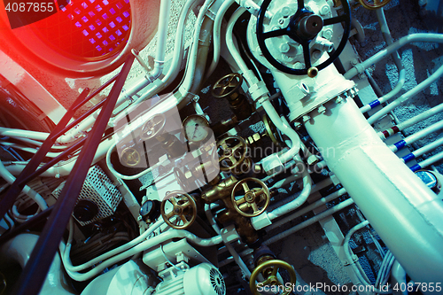 Image of The interior of the submarine compartment with devices of contro