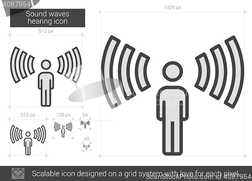 Image of Sound waves hearing line icon.