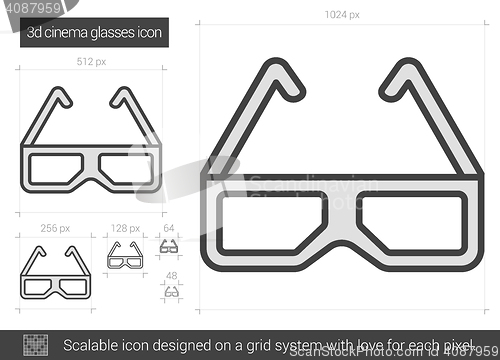 Image of Three d cinema glasses line icon.