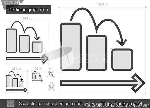 Image of Declining graph line icon.