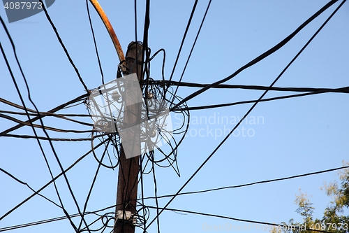 Image of A tangle of electricity and communications cables, television aerials in Prizren, Kosovo