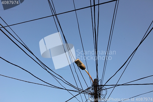 Image of A tangle of electricity and communications cables, television aerials in Prizren, Kosovo