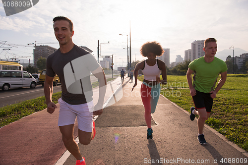 Image of multiethnic group of people on the jogging