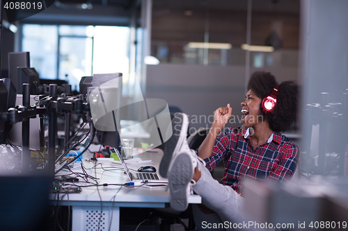 Image of portrait of a young successful African-American woman in modern 