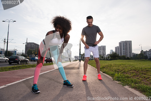 Image of multiethnic group of people on the jogging