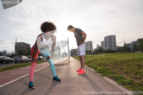 Image of multiethnic group of people on the jogging