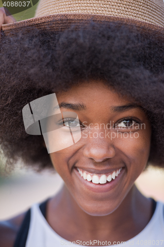 Image of Close up portrait of a beautiful young african american woman sm