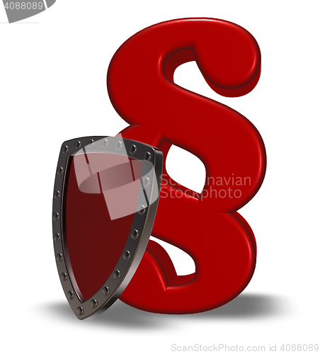 Image of paragraph symbol and shield - 3d rendering