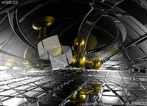 Image of molecule in futuristic space - 3d rendering