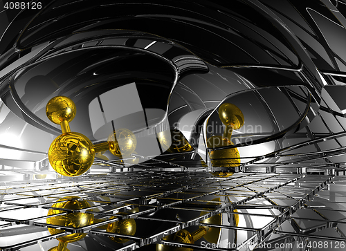 Image of molecule in futuristic space - 3d rendering