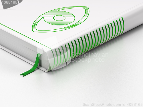 Image of Safety concept: closed book, Eye on white background