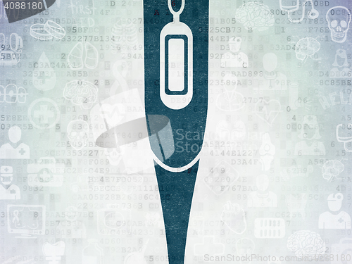 Image of Medicine concept: Thermometer on Digital Data Paper background