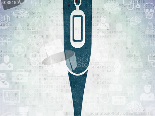 Image of Medicine concept: Thermometer on Digital Data Paper background