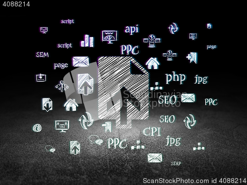 Image of Web design concept: Upload in grunge dark room