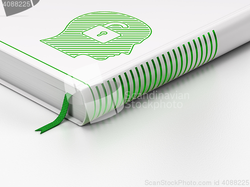 Image of Business concept: closed book, Head With Padlock on white background