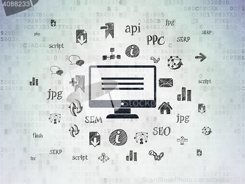 Image of Web design concept: Monitor on Digital Data Paper background