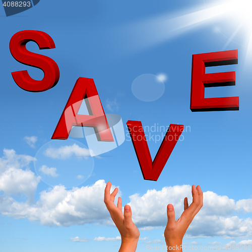Image of Catching Save Word As Symbol For Discounts Or Promotion