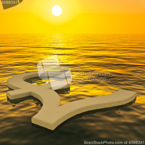 Image of Pound Floating And Sunset Showing Money Wealth Or Earnings