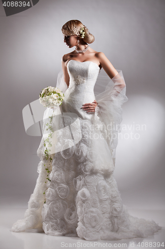 Image of Young Beautiful Woman In A Wedding Dress