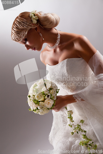 Image of Young Beautiful Woman In A Wedding Dress