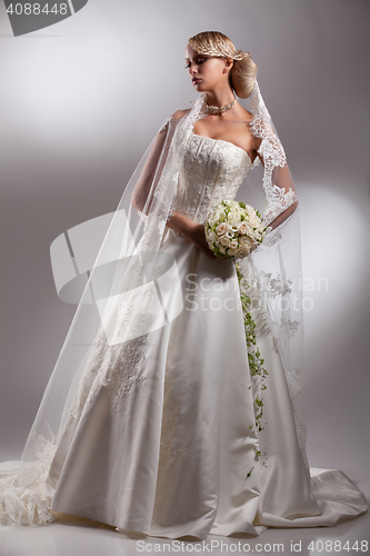 Image of Young Beautiful Woman In A Wedding Dress