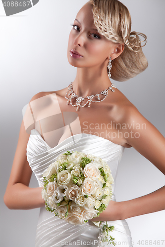 Image of Young Beautiful Woman In A Wedding Dress