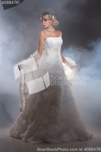 Image of Young Beautiful Woman In A Wedding Dress