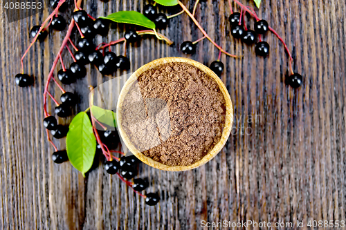 Image of Flour bird cherry in bowl on board top