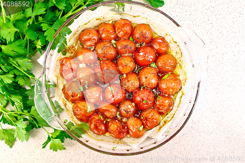 Image of Tomatoes baked on table top