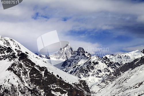 Image of Snow mountain in sun winter day