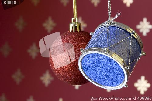 Image of Christmas ball and drum (selective and soft focus)