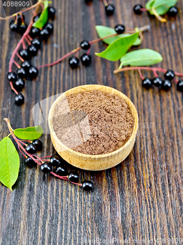 Image of Flour bird cherry in bowl on dark board