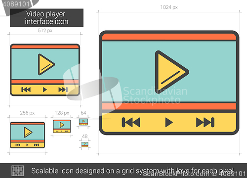 Image of Video player interface line icon.
