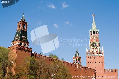 Image of Kremlin wall with a clock in Moscow