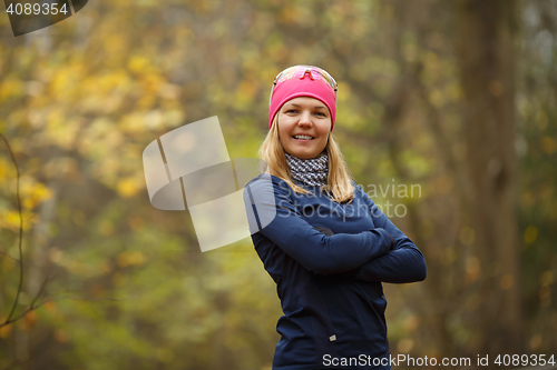 Image of Happy sports girl at forest