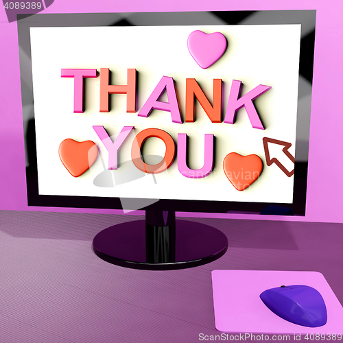 Image of Thank You Message On Computer Screen Showing Online Appreciation