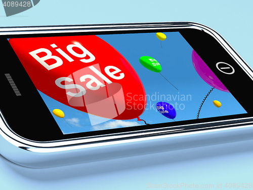 Image of Big Sale Balloons On Mobile Phone Show Discounts