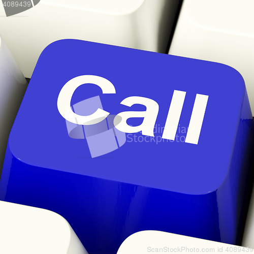 Image of Call Computer Key In Blue For Helpdesk Or Assistance
