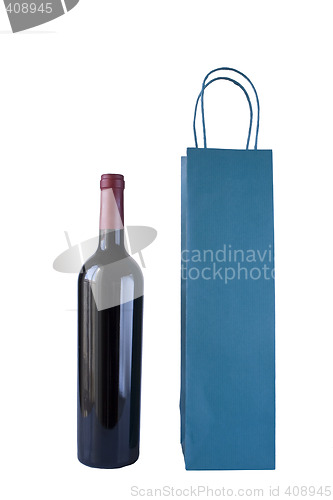 Image of Wine Bottle and Bag on white background with clipping path