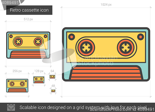 Image of Retro cassette line icon.