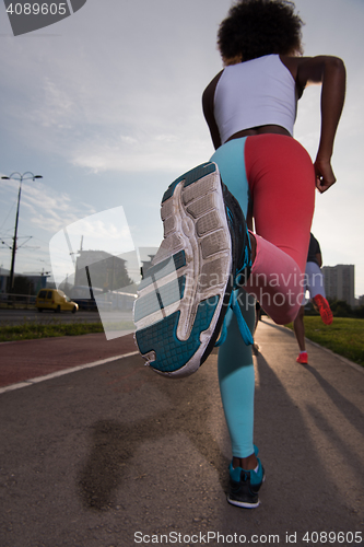 Image of multiethnic group of people on the jogging