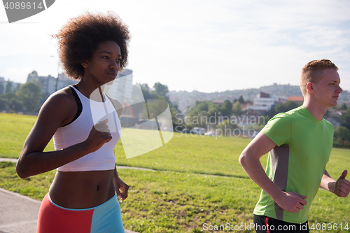 Image of multiethnic group of people on the jogging