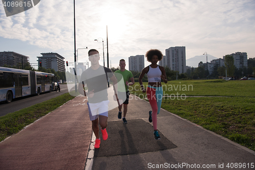 Image of multiethnic group of people on the jogging