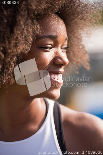 Image of Close up portrait of a beautiful young african american woman sm