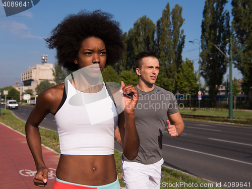 Image of multiethnic group of people on the jogging
