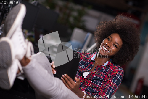 Image of portrait of a young successful African-American woman in modern 