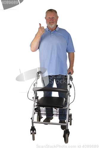 Image of Friendly Male Senior with  Rollator