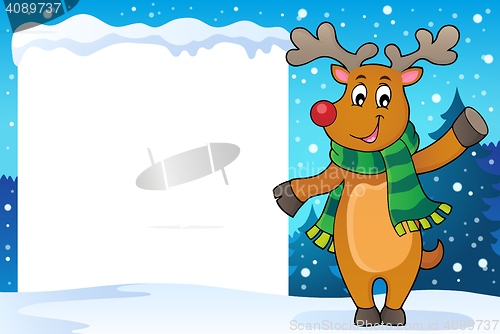 Image of Snowy frame with stylized Christmas deer