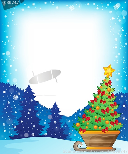Image of Frame with Christmas tree on sledge
