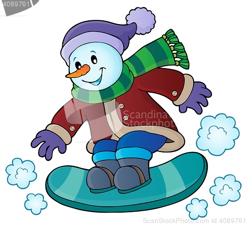 Image of Snowman on snowboard theme image 1